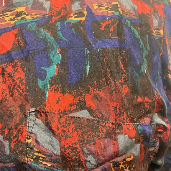 LONG SLEEVE BUTTON DOWN ART PRINT SILK BROUSE SIZE LARGE VINTAGE. - Picture 4 of 10